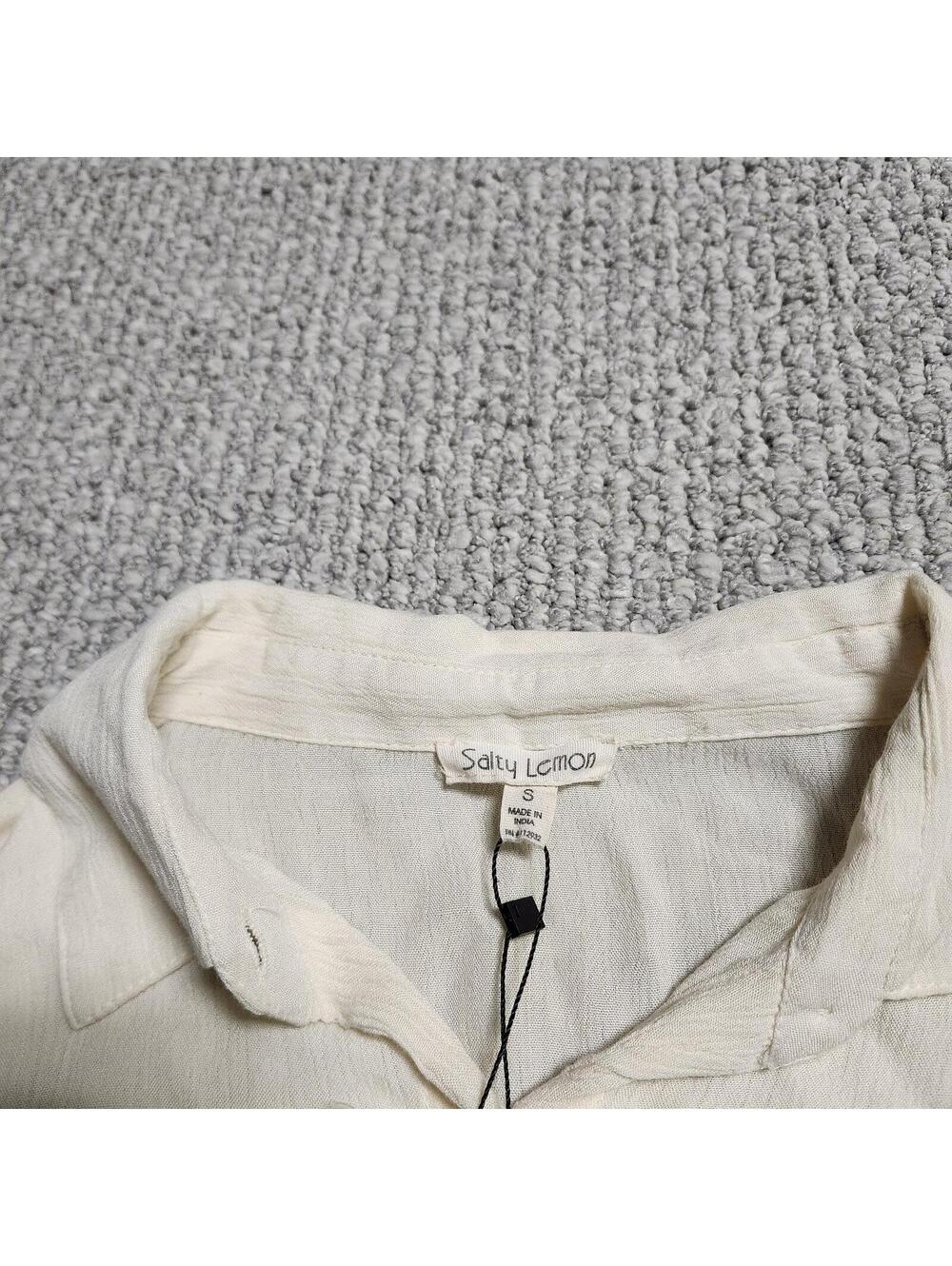 Salty Lemon Cream Button-Down Long Sleeve Shirt Dress Size Small NWT - Picture 8 of 9